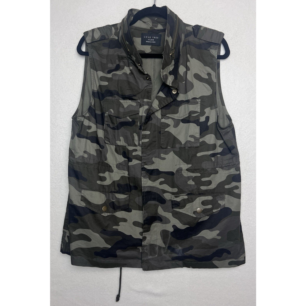 Love Tree Women's Camo Utility Vest Size Full Zip Snap Cargo Pockets